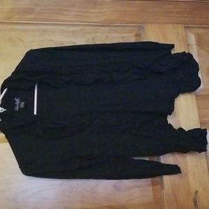 Questions ruffles black cardigan